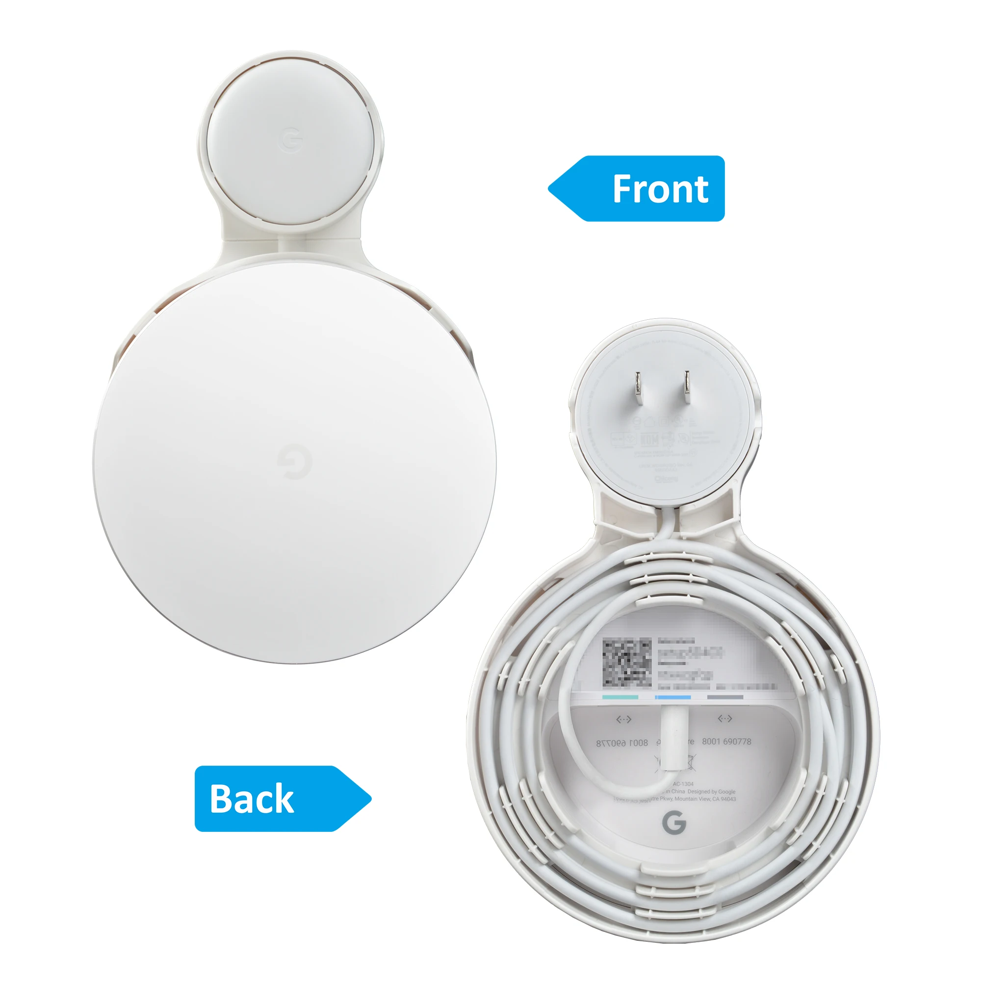 Outlet Wall Mount for Google Mesh WiFi System(2020 Model,Round US Plug/EU Plug),White view 3