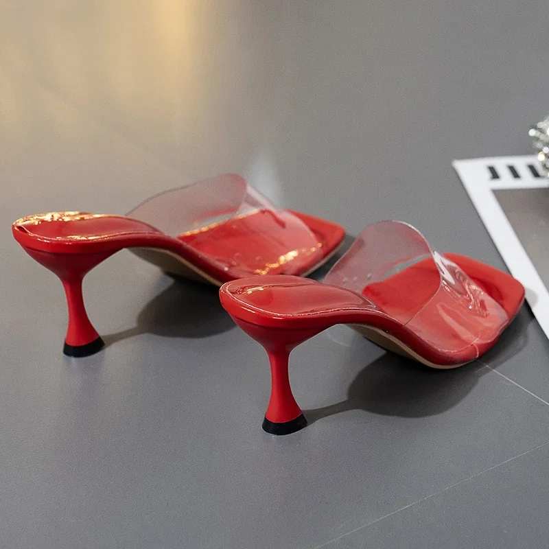 Hot 2024 Summer Pumps Sandals PVC Jelly Slippers Open Toe High Heels Women Transparent Perspex Shoes Heel Clear