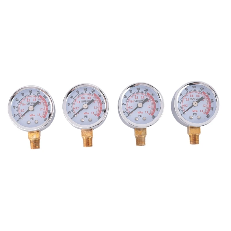 

4Piece 1/8In Male NPT Connection Air Gauge Lower Side Mount 1.57In Dial Air Compressor Gauge Silver