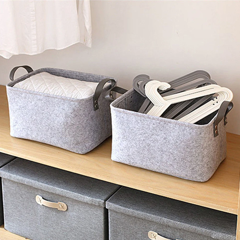 

1Pcs Storage Basket Portable Nonwovens Felt Sundries Organizer with Handle for Home Kitchen Bathroom Desktop Use Grey
