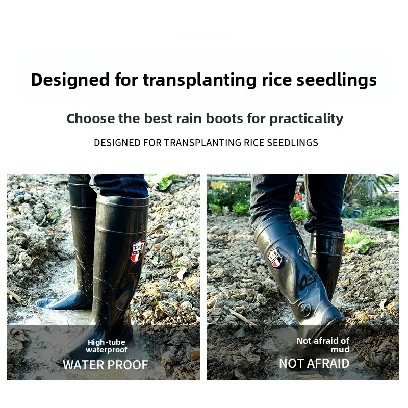 Comfortable High-Tube Rain Boots Men Women Fishing Shoes Slip-Resistant Soft Bottom Flat Bottom Durable Plastic Shoes view 4