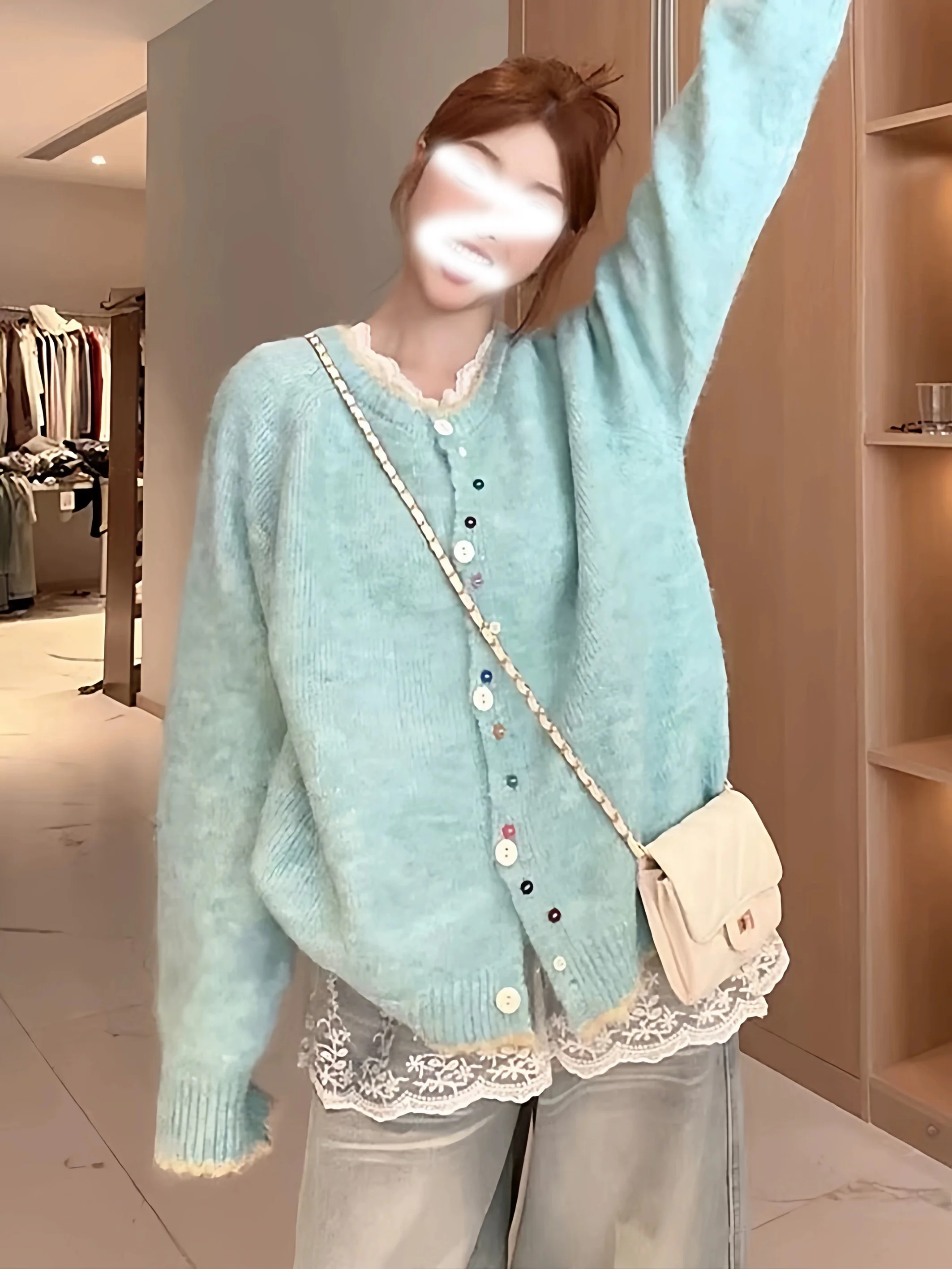 

Осень 2023, новый корейский свободный длинный вязаный свитер свера с мягкими пуговицами, повседневный кардиган, топ для женщин