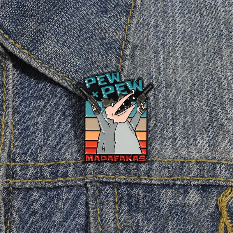 Cartoon anime character opossum Enamel Pins Fun animal, gun wielding mouse Metal Brooch Clothing Bag Accessories