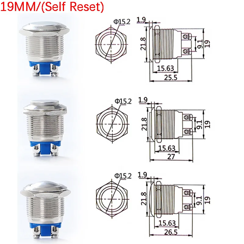 12mm 16mm 19mm 22mm Panel Hole Metal Push Button Switch Power Flat/High/Ball Head Momentary/Locking Screw Pin NO/NC Car Doorbell