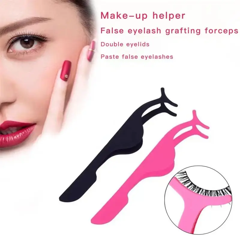 Pinzas para pestañas de acero inoxidable, herramienta de fácil agarre para aplicación y eliminación sin esfuerzo, color negro/rosa, 1 ud.
