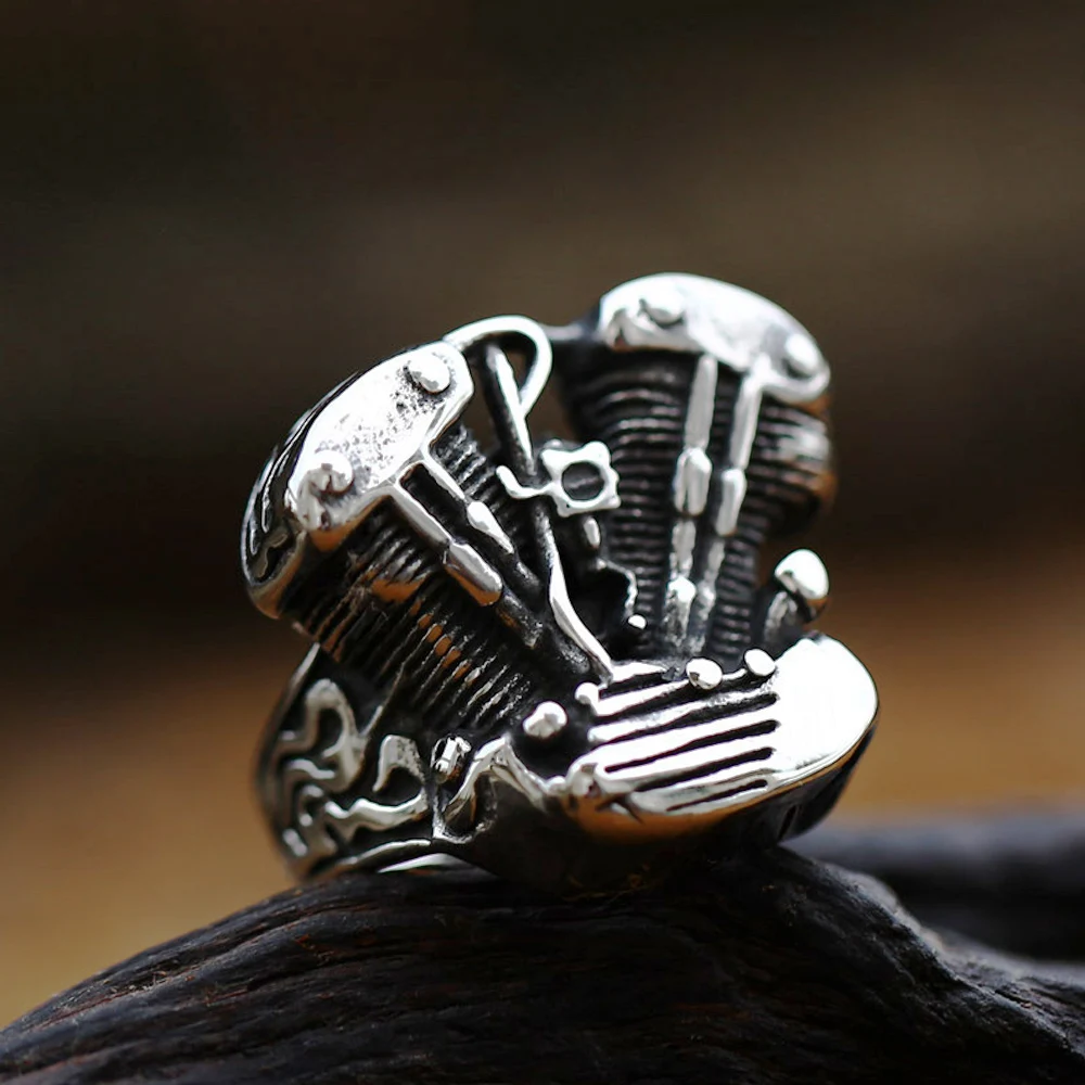 Punk Cool Man Motorcycle Engine Ring For Men Boy Gothic 316L Stainless Steel Biker Skull Ring Fashion Jewelry Gift Wholesale