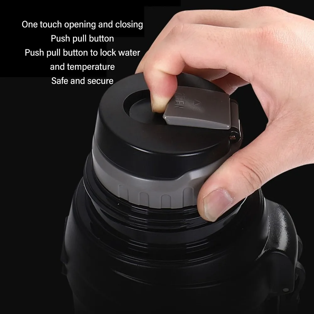 Practical 2000ml Sports Bottle Rustless Steel Sturdy Water Bottle Matte Outer Leak Proof Outdoor Water Jug Gym Fitness