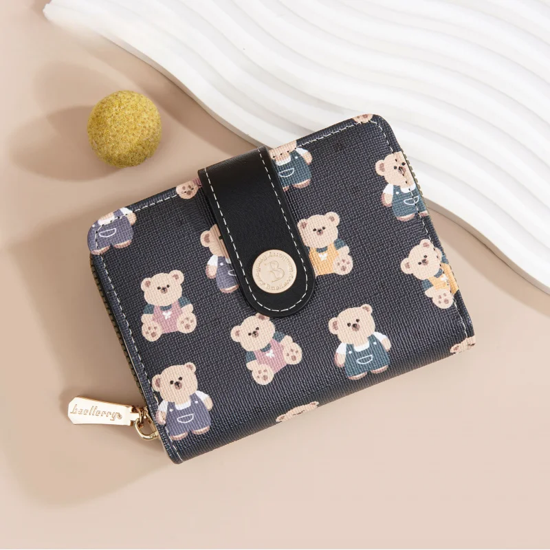 

2025 New Women's Short Wallet Korean Cartoon Teddy Bear Pattern Wallet Temperament Zero Wallet