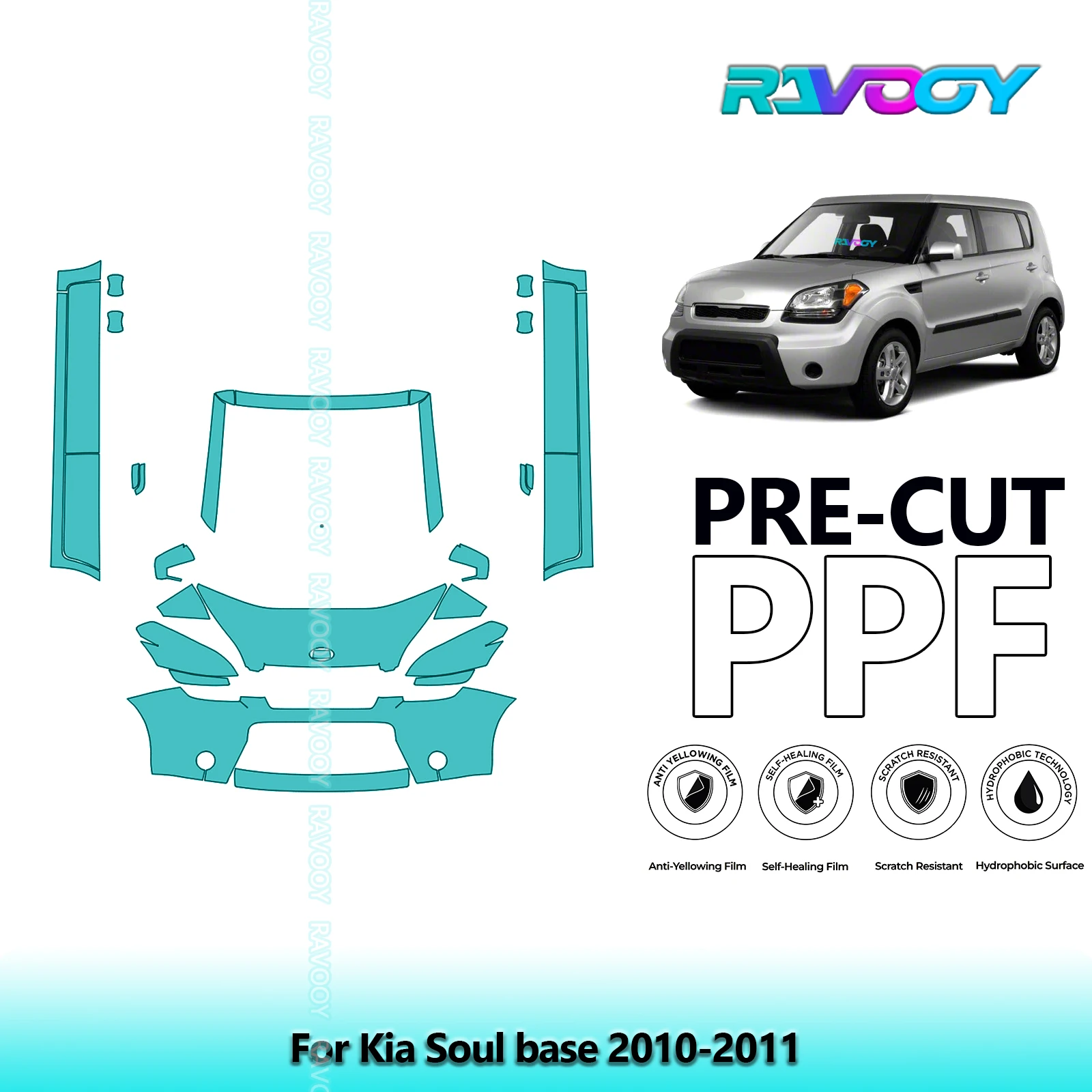 

8.5Mil Precut Paint Protection Film PPF Clear Bra Front Kit+Rockers For Kia Soul base 2010-2011