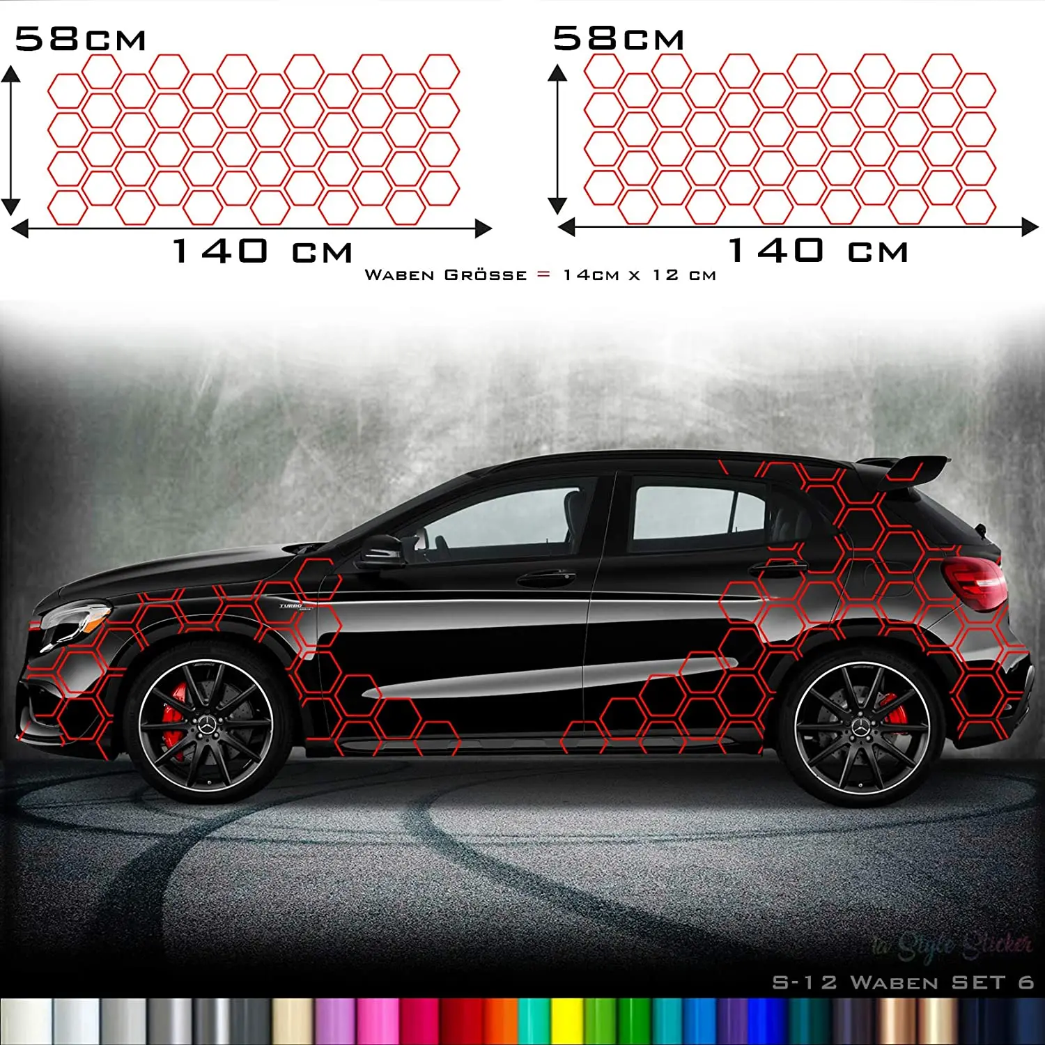 Aufkleber Auto Seitenaufkleber Waben Rauten Hexa Style Matrix Camo Style Sticker S12