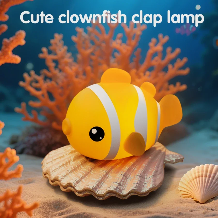 Dimmable Touch Bedside Sleeping Lamp Tropical Fish Night Light for Kid LED Cute Clownfish Silicone Lamp Room Decor Birthday Gift