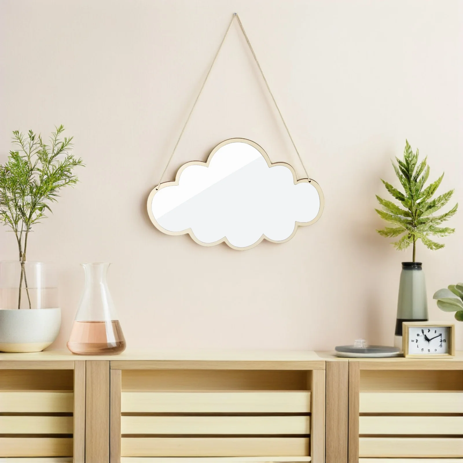 

2Pcs Cloud Shape Acrylic Mirrors Wooden Frame Decorative Hanging Nursery Kids Room Bathroom Wall Mirror Hanging Mirror for Wall