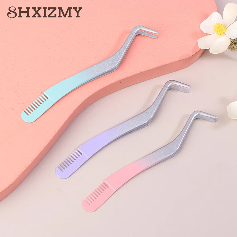 1 PC Eyelash Comb Tweezers Makeup Stainless Steel Non-magnetic Pincet Volume 3D Lashes Extension Tweezers Tools