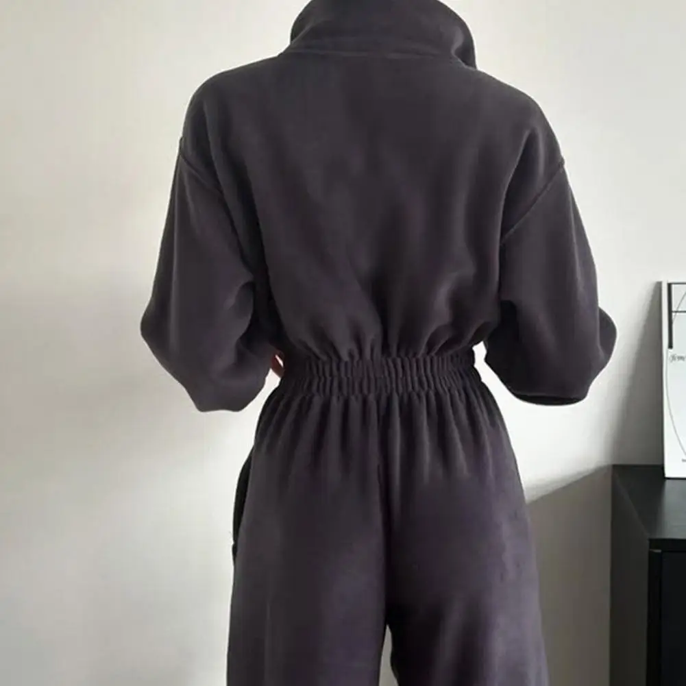 

Casual Long Sleeve Half-Zip Elastic Waist Jumpsuit Comfy One-Piece Lounge Set With Relaxed Fit 2025 New Women's High Waist
