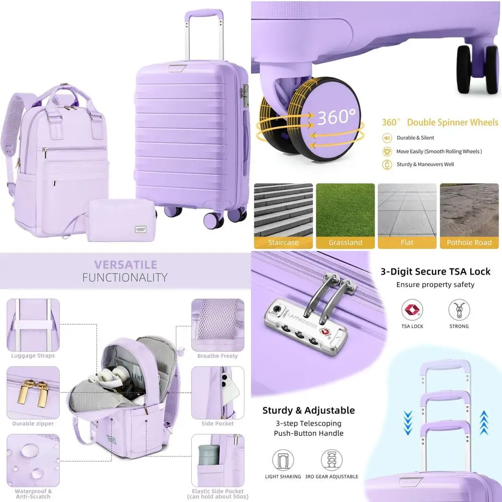 

Набор из трех чемоданов с твердой поверхностью лаванды и замком TSA для женщин