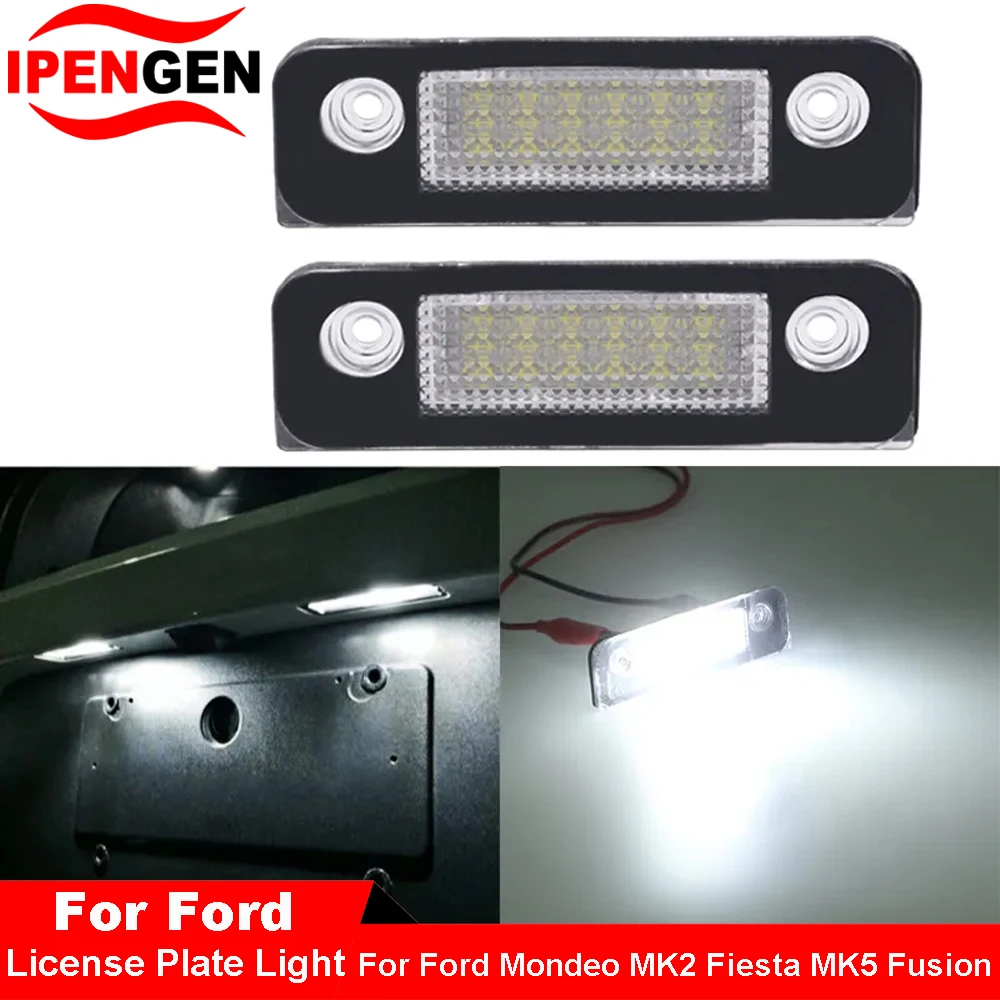 2pcs Car License Plate Lights For Ford Mondeo Mk2 Canbus NO Error Super White Led Number Plate Lamp For Ford Fiesta MK5 Fusion