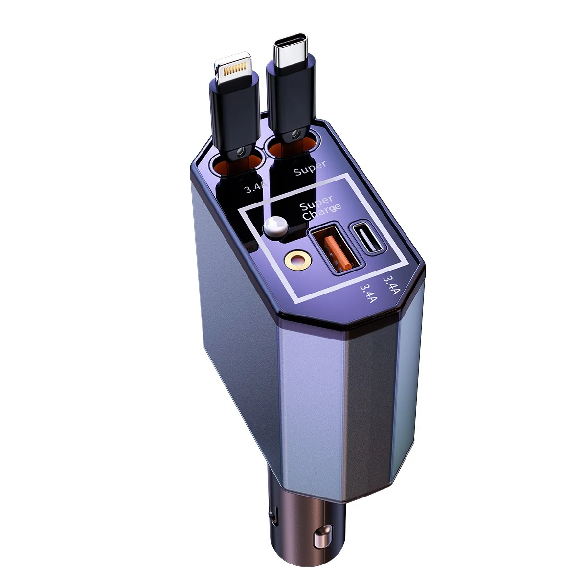 120W Car Charger with Telescopic Cable for Spot One to Three Car Interior Super Fast Charging with Ambient Light view 5