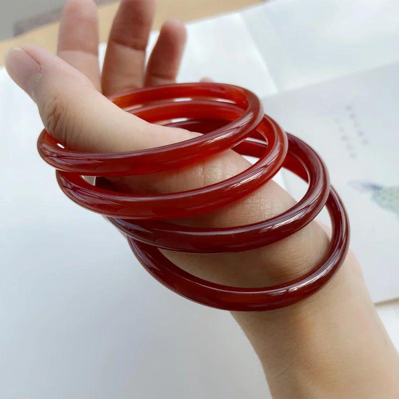 8mm Fine Round Bangle Natural Red Agate Bracelet