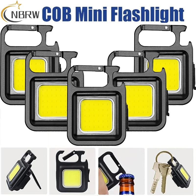 

COB Mini Flashlights Super Bright Rechargeable Keychain Light with Collapsible Bracket and Magne For Camping Outside Hiking