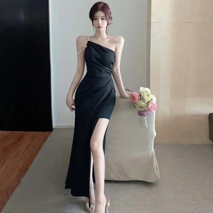 Gege's Elegant Socialite Sexy Birthday Banquet Evening dress Long dress  Shoulder Bag Hip Dovetail Dress