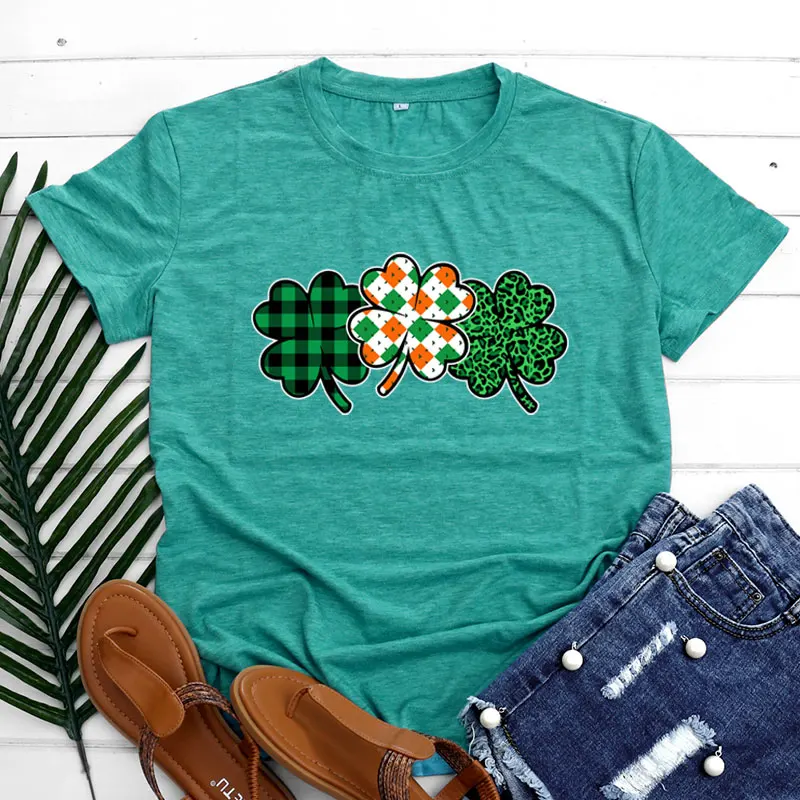 

Женская повседневная свободная футболка ort Sve с принтом Four-le Clover Summer Faion Street Sle, круглая смесь хлопка и полиэстера Ne