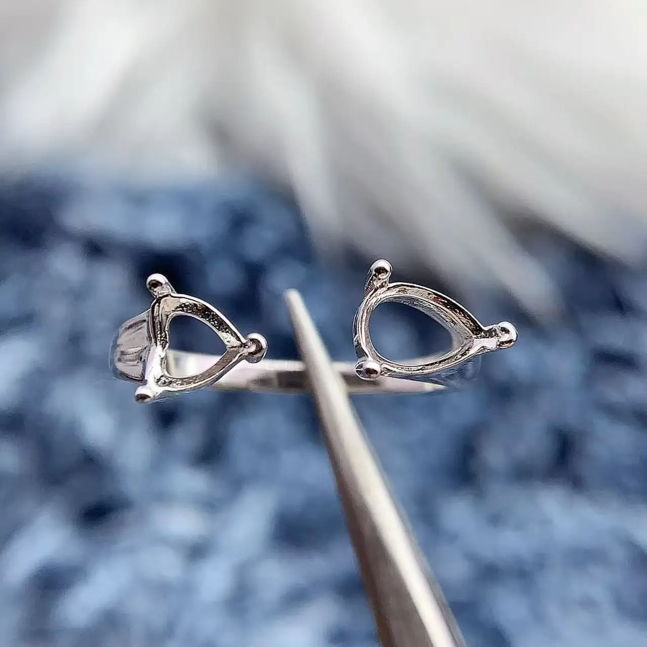 

MeiBaPJ Water Droplet Shaped 5*7mm Heart-Shaped 5*5mm Woman Open Ring Setting DIY Gift S925 Pure Silver Charm Jewelry Wholesaler