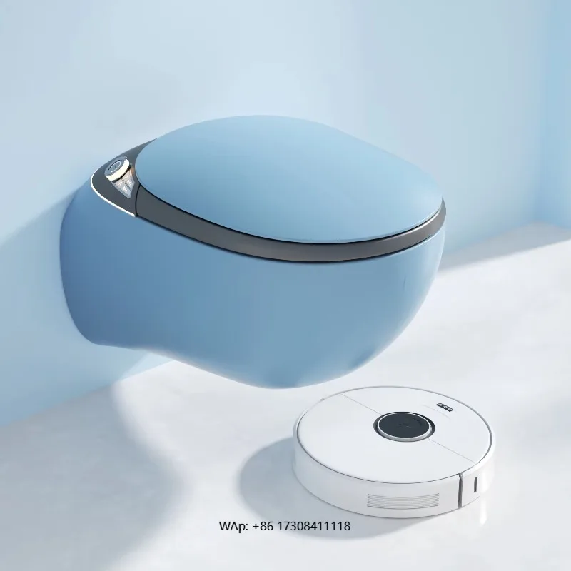 

Color Modern Smart Bathroom Luxury Ceramic Toilet Bowl Wall-Mounted Automatic Flushing Remote Control Seat Heating P-Trap