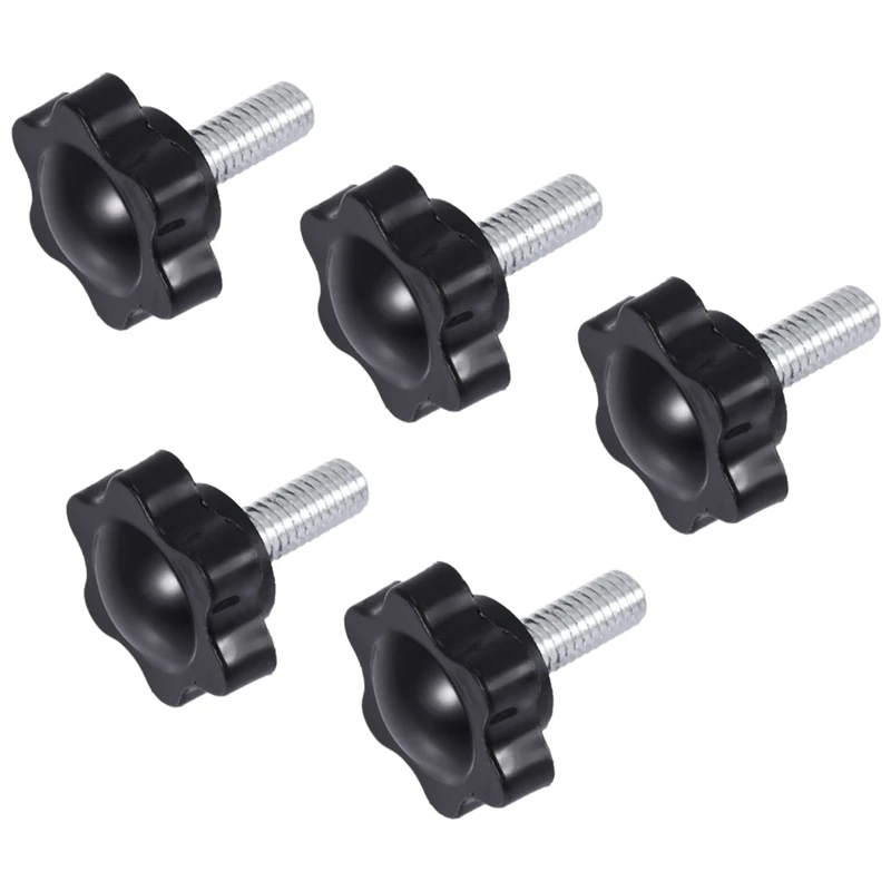 5 Pcs M6 X 15Mm Male Thread 25Mm Hex Shaped Head Clamping Knob Black