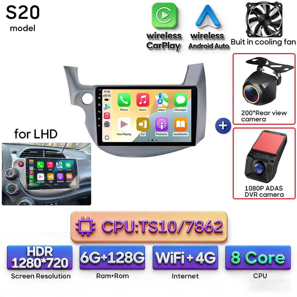 Android 16 For Honda Jazz 2 GG 2008 - 2014 Fit 2 GE GP GE 2007 - 2014 Car Radio Multimedia Video Player GPS Navigation CarPlay image 3