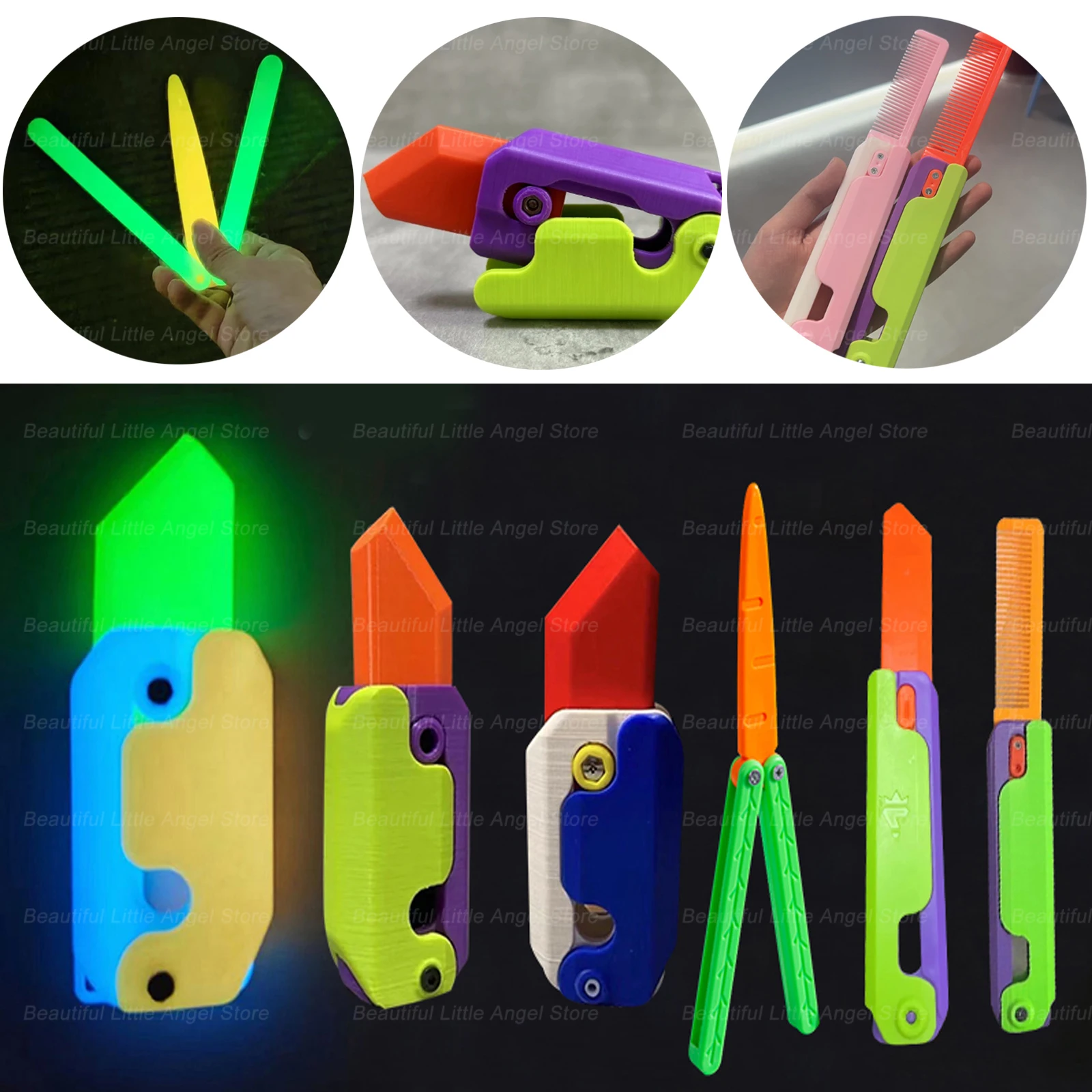 Grawitacyjny składany nóż z pazurem Nóż do rzodkiewki Drukowanie 3D Nóż grawitacyjny Mały nóż do rzodkiewki Karta Push Dekompresja Fidget Mini zabawka