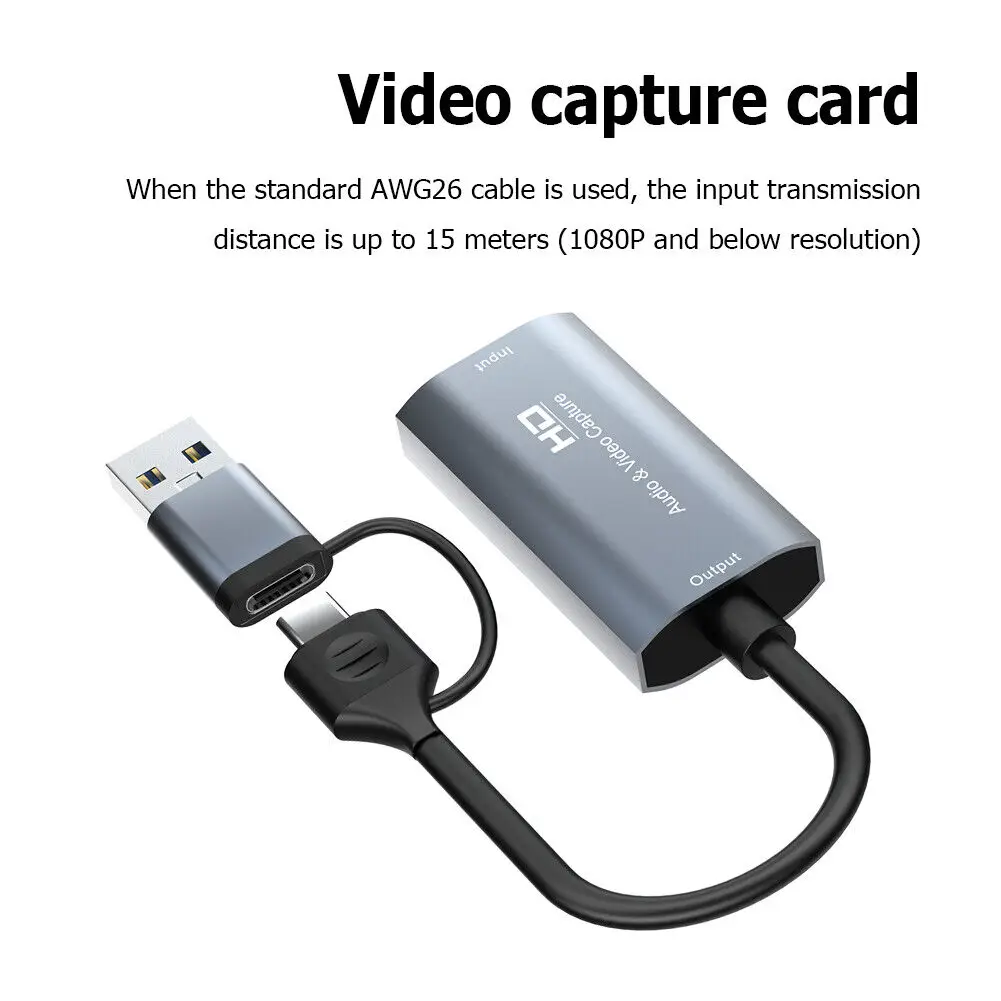 Cartão de captura de vídeo para PC e telefone, USB Grabber, máquina de jogos, câmera PS, transmissão ao vivo, 2 em 1, HD 1080P, 4K