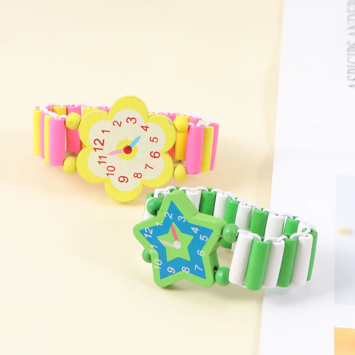 5 pçs de madeira crianças pulseira dos desenhos animados elástico relógio criativo elegante relógio de pulso para chá de bebê presentes de aniversário favor