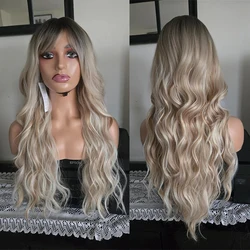 Long Blonde Ombre Synthetic Wig Water Wavy Platinum Wig Layered Wigs for Women Natural Roots Cosplay Party Hair Heat Resistant