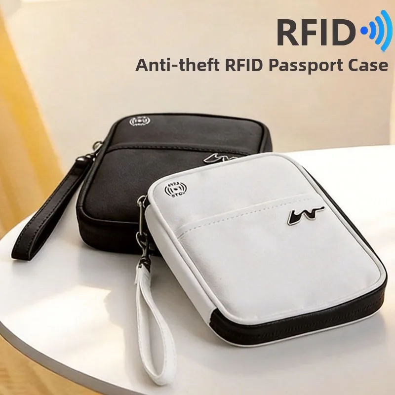 RFID Shield Passport Holder Travel Abroad Anti-Theft Document Storage Bag Air Ticket Card Slot Portable Anti-Theft Brush Pass...