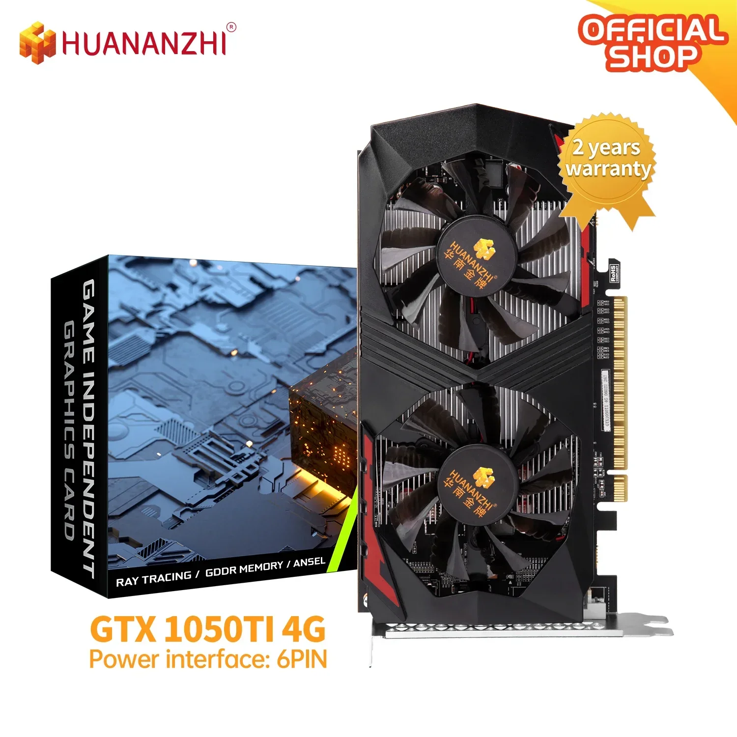 HUANANZHI GTX 1050TI 4G Graphics Cards 128Bit GDDR5 HDMI-Compatible DP DVI GPU Video Card