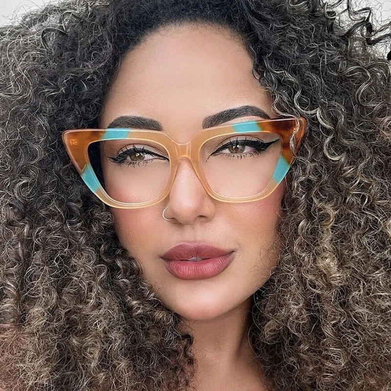 

Cat Eye Colour Block Frames New Trend ReflectiveBlue Personalised Flat Sunglasses Vintage Eyewear BeachOuting Fashion Party