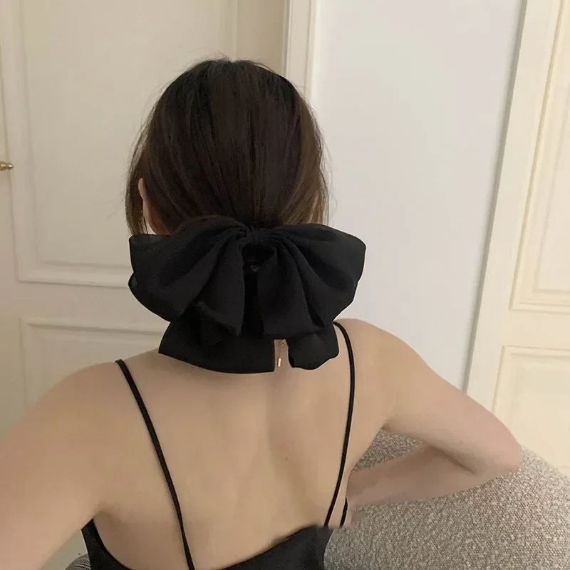 Korean Fashion Big Size Bow Hair Pin Ribbon Black High Quality Elegant Updo Headwear for Girls Women Hair Accessories