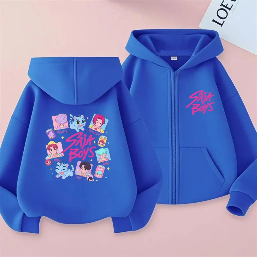 Kpop Demon Hunters Saja Boys Derpy Tiger Graphic Felpa con cappuccio con cerniera Uomo Donna Moda oversize Streetwear Giacca casual con zip maschile