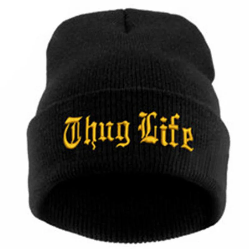 THUG LIFE 남녀공용 블랙 레터 비니, 힙합 패션, 남성 비니 니트 모자, 스컬리 고로스 보닛 모자, 신제품 