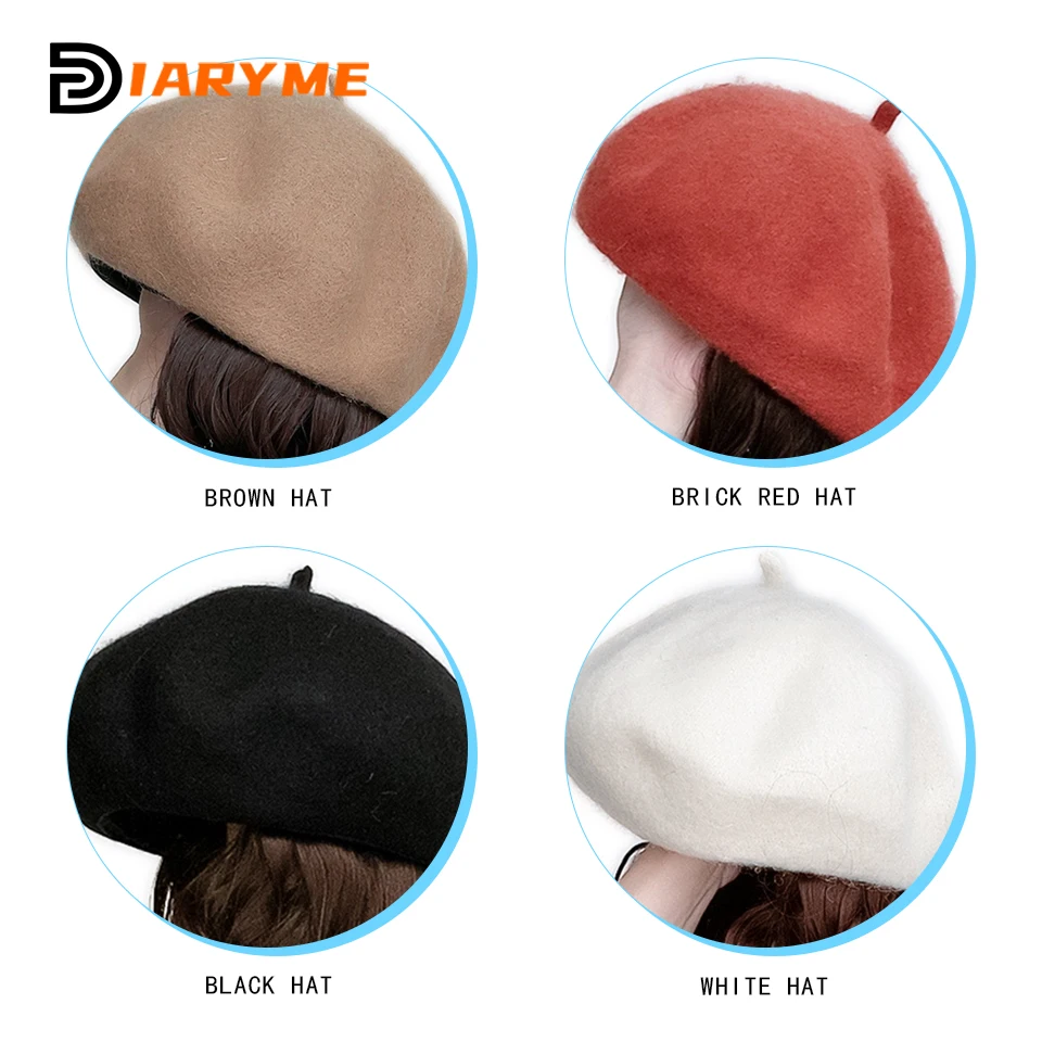 Hat Wig Synthetic Short Curly Wavy Hair Wigs With Hat Berets Cap Wig Hair Extension Black Brown Wig Cap Heat Resistant Wire