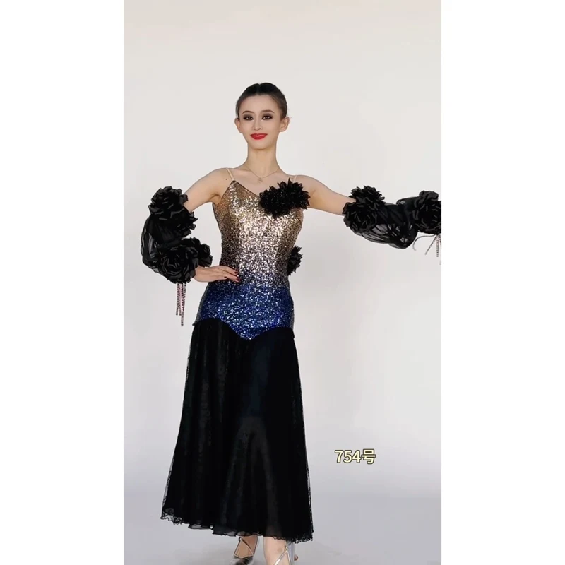 High End Ballroom Dance Costume Ladies Sequins Bckless Elegant Party Prom Dress Waltz Dance Competition Dress Stage Wear BL15232