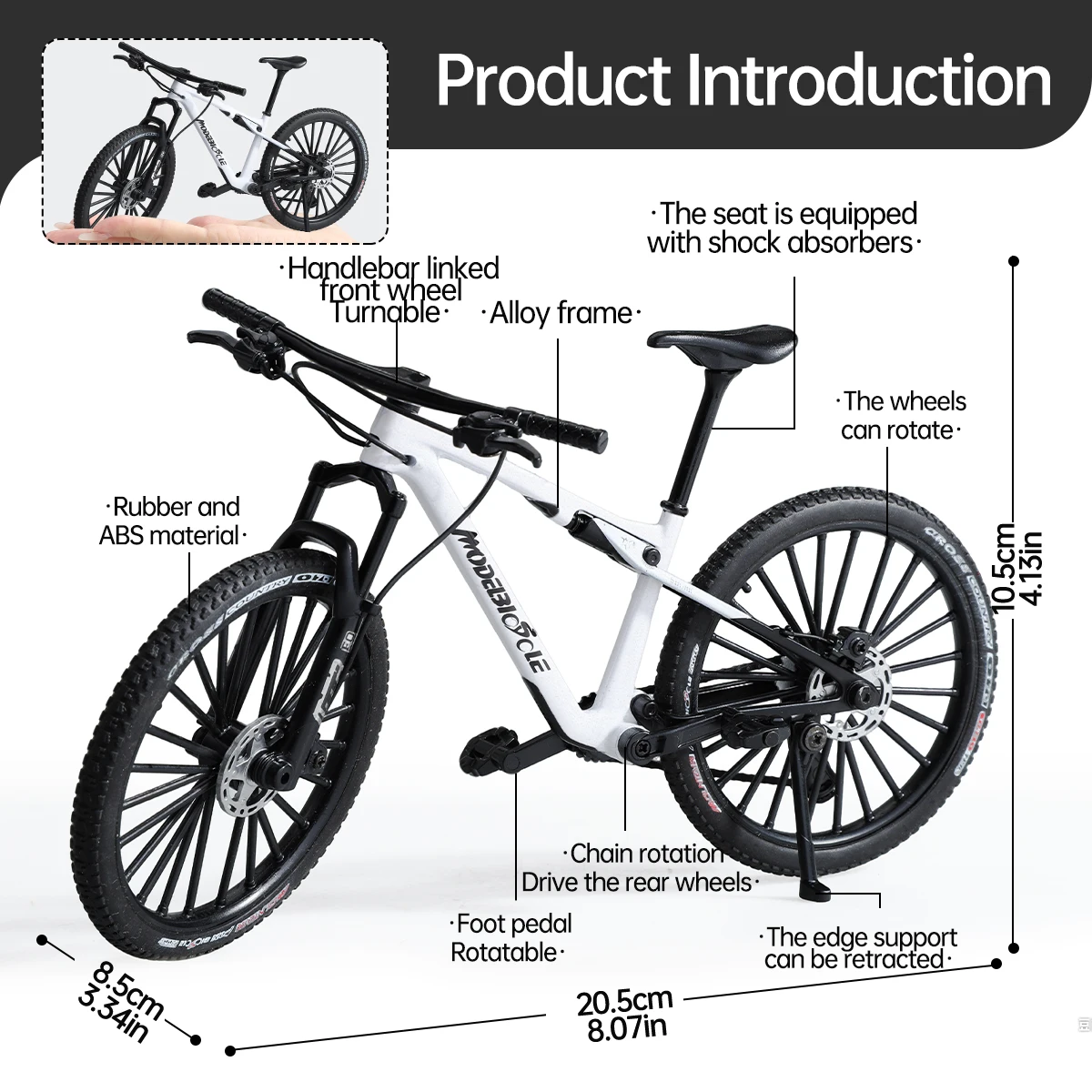 Vintage metal 1:8 mountain bike model and base, desktop mini alloy bicycle toy, perfect gift for home decoration and hobbyists