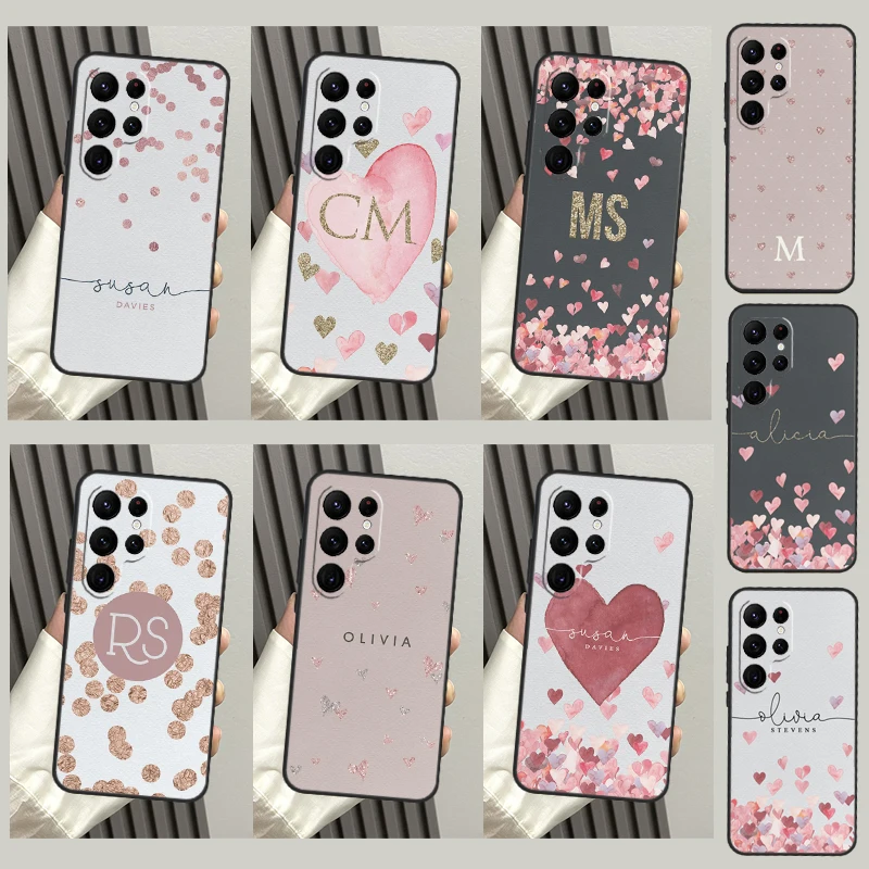 Personalised Initials Polka Monogram Case For Samsung Galaxy S23 S22 Ultra S20 S21 FE S9 S10 Note 10 Plus Note 20 Ultra Cover