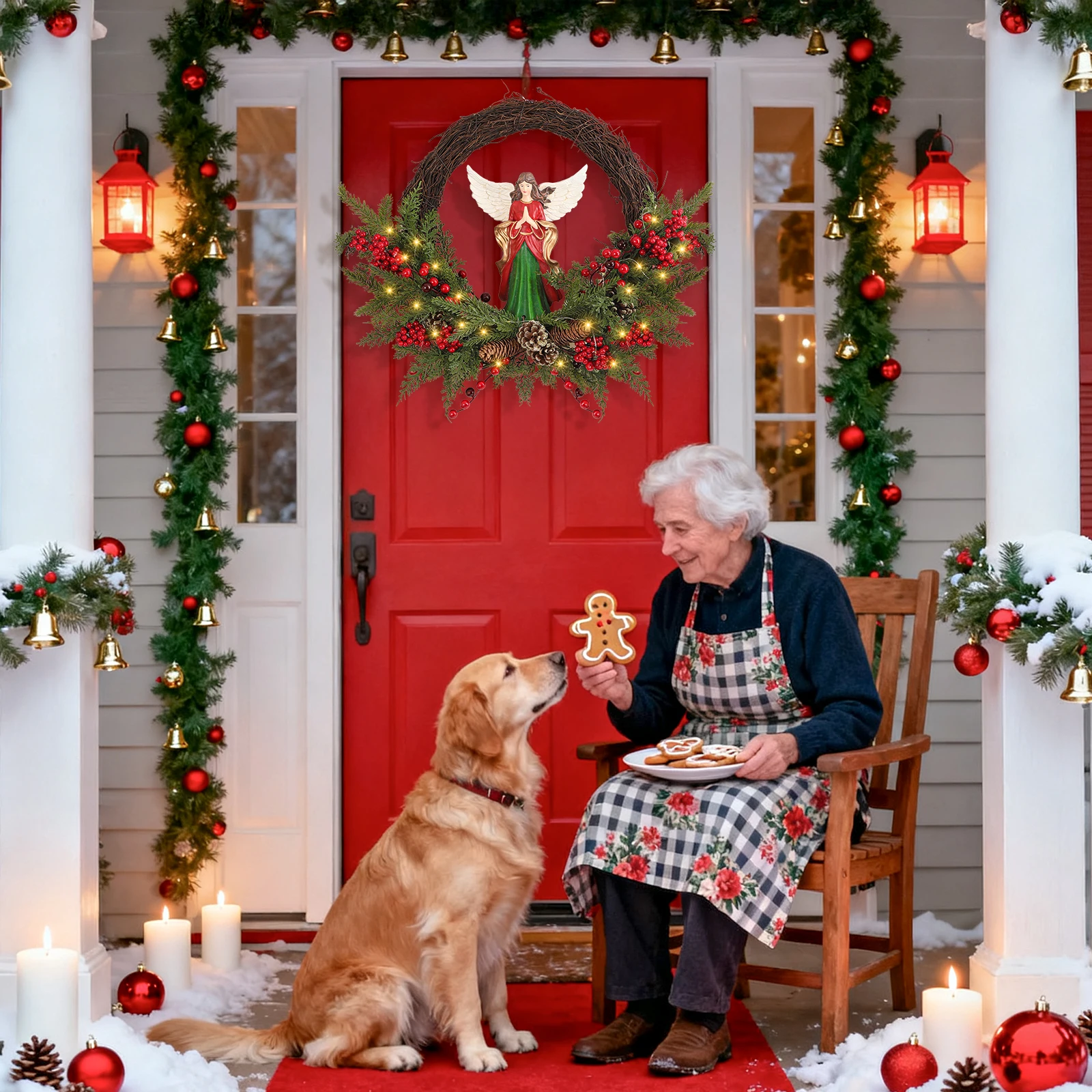 

The Angel Berry Wreath 24 Inch Battery-Powered Christmas Wreath with 30 LEDs for Holiday Decorations