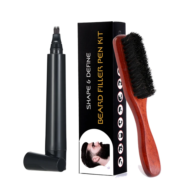 Beard Filler Pen Brush Set Hairline Pencil Hair Care for Beard Hairstyle Long Lasting Hair Coverage Beard Shaped Pencil Filler