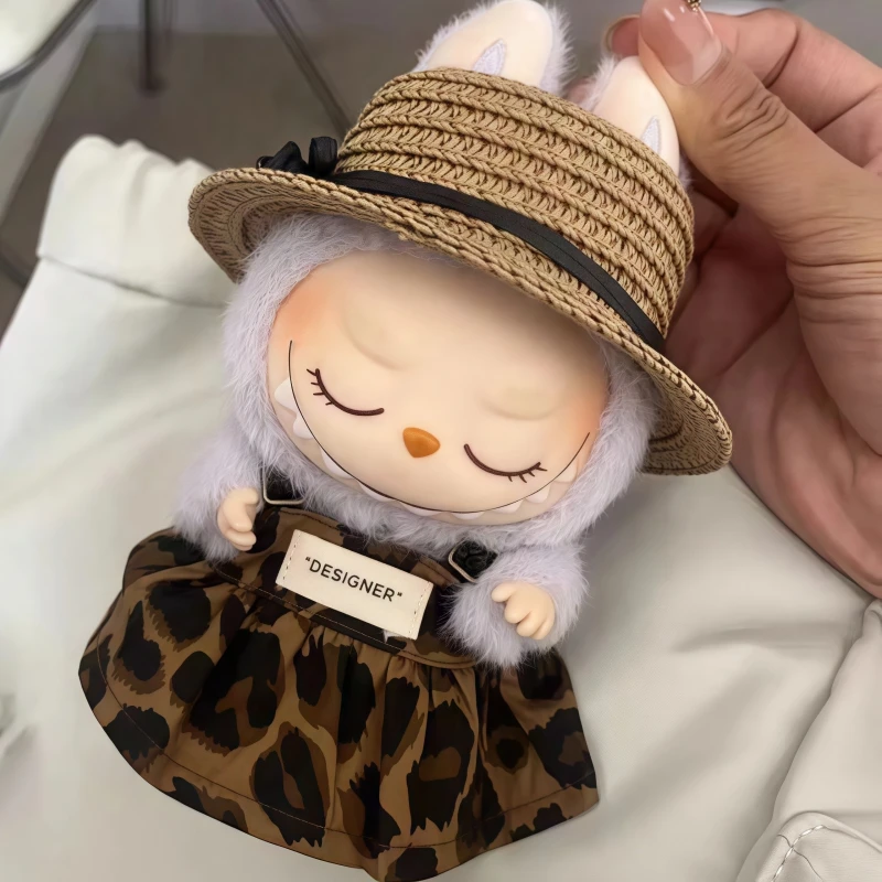 

Подходит для V1 V2 V3 Labubu, одежда 17 см, кукла, соломенная шляпа, юбка с леопардовым принтом, комплект одежды «сделай сам», аксессуары, детские игрушки, подарки