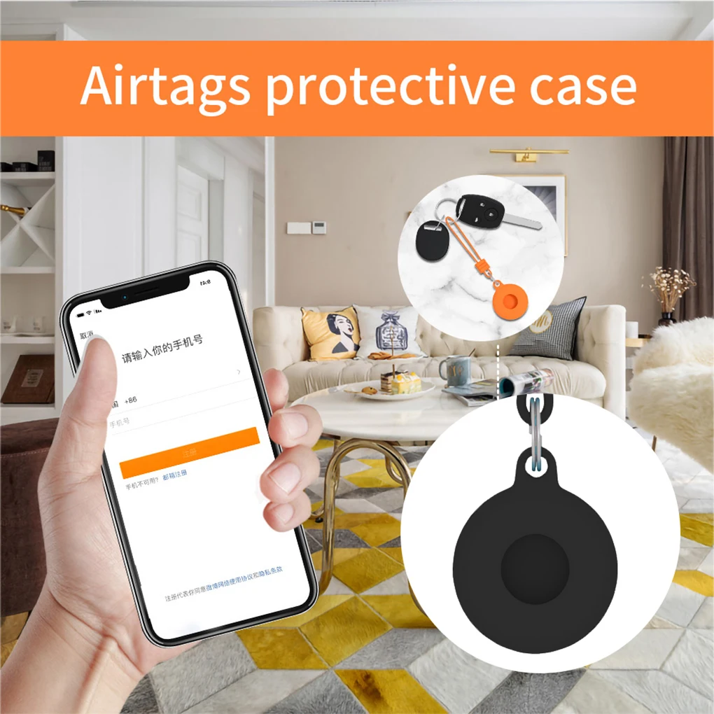 Tracker Case Silicone Cover Protector Anti-lost Portable Keychain Replacement for iOS AirTag  Orange