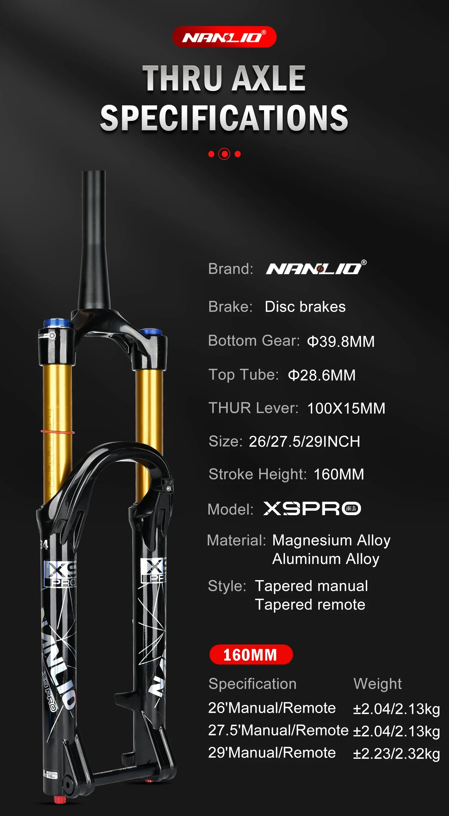 Nanlio X9 Pro MTB Air Suspension Fork 34mm 140/160mm Travel 26/27.5/29 Inch 100x9 100x15 Damping Rebound Bike Fork