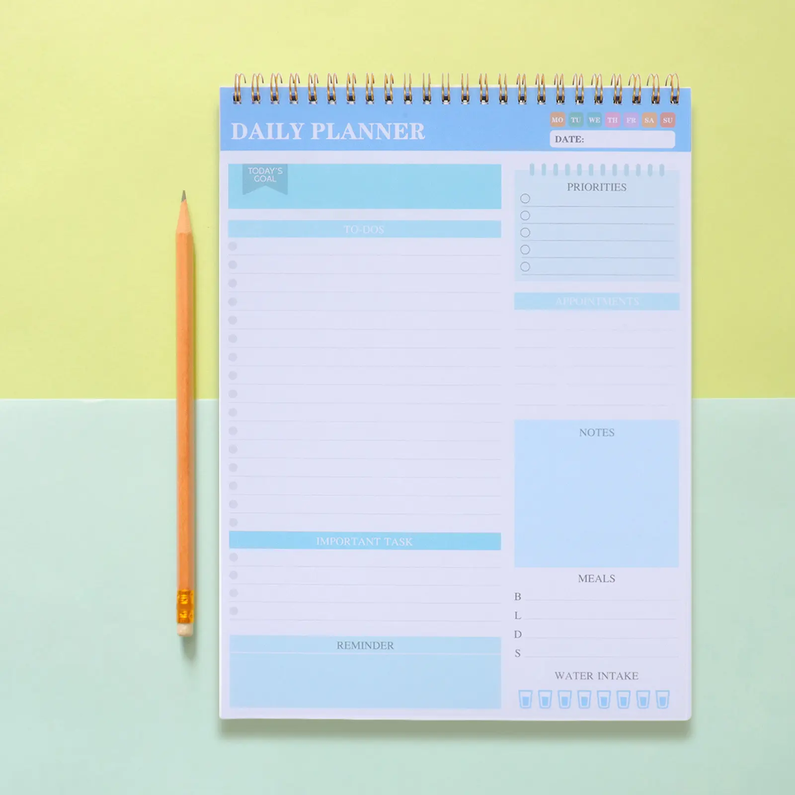 

Undated Daily Planner Notebook with Double Spiral Binding PVC Cover Sturdy Cardboard Backing for Work Personal Task Organization