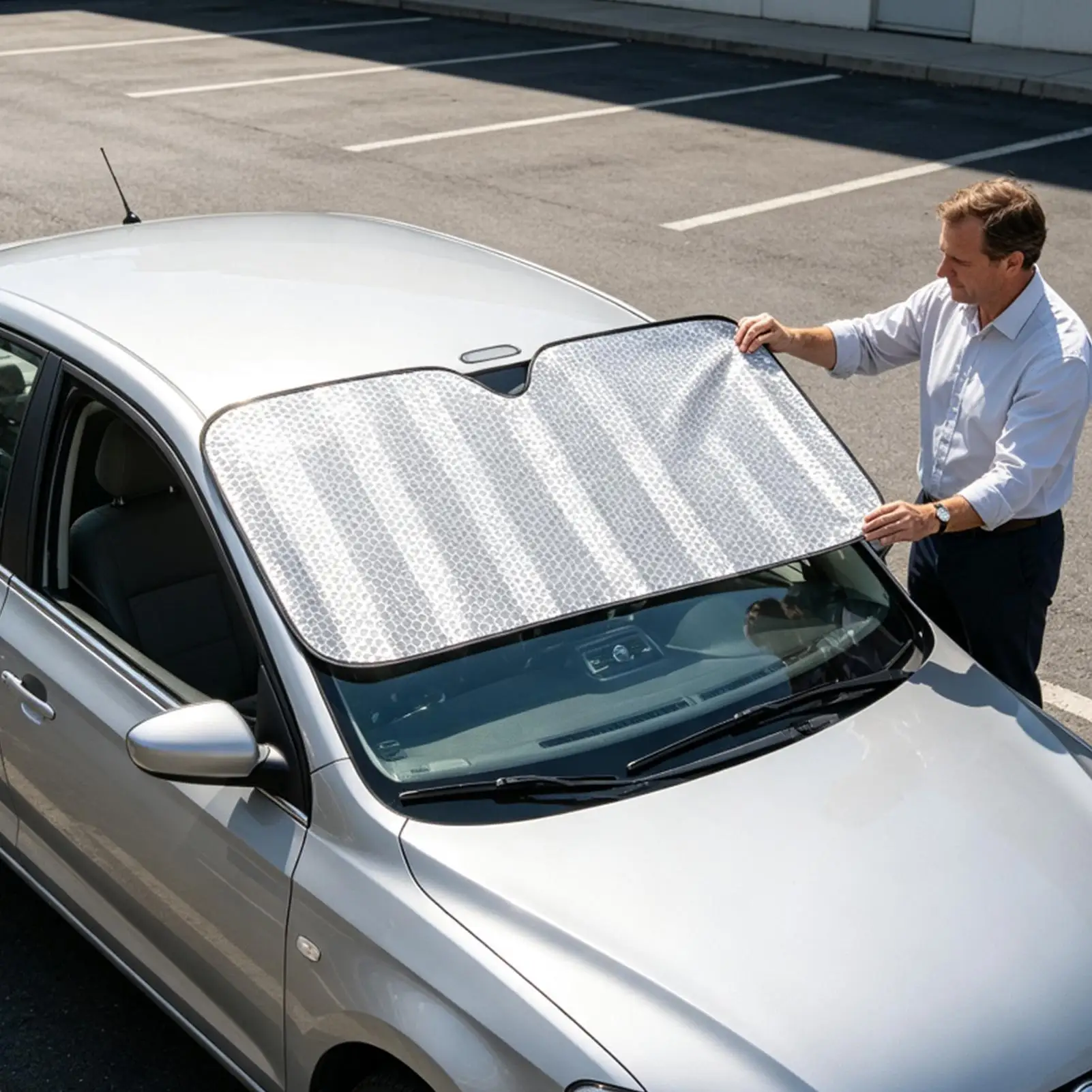 Windshield Sun Shade Suction Cup Foldable Blocker Privacy Cover Car Front Window Shades For SUV Summer Electric Vehicle Hybrid view 2